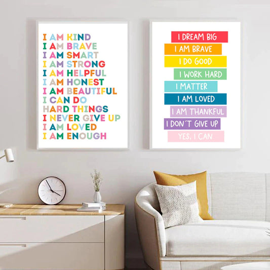 Buntes Wandposter mit positiven Botschaften von justgoodmood, perfekt als Deko Print für ein farbenfrohes Kinderzimmer.