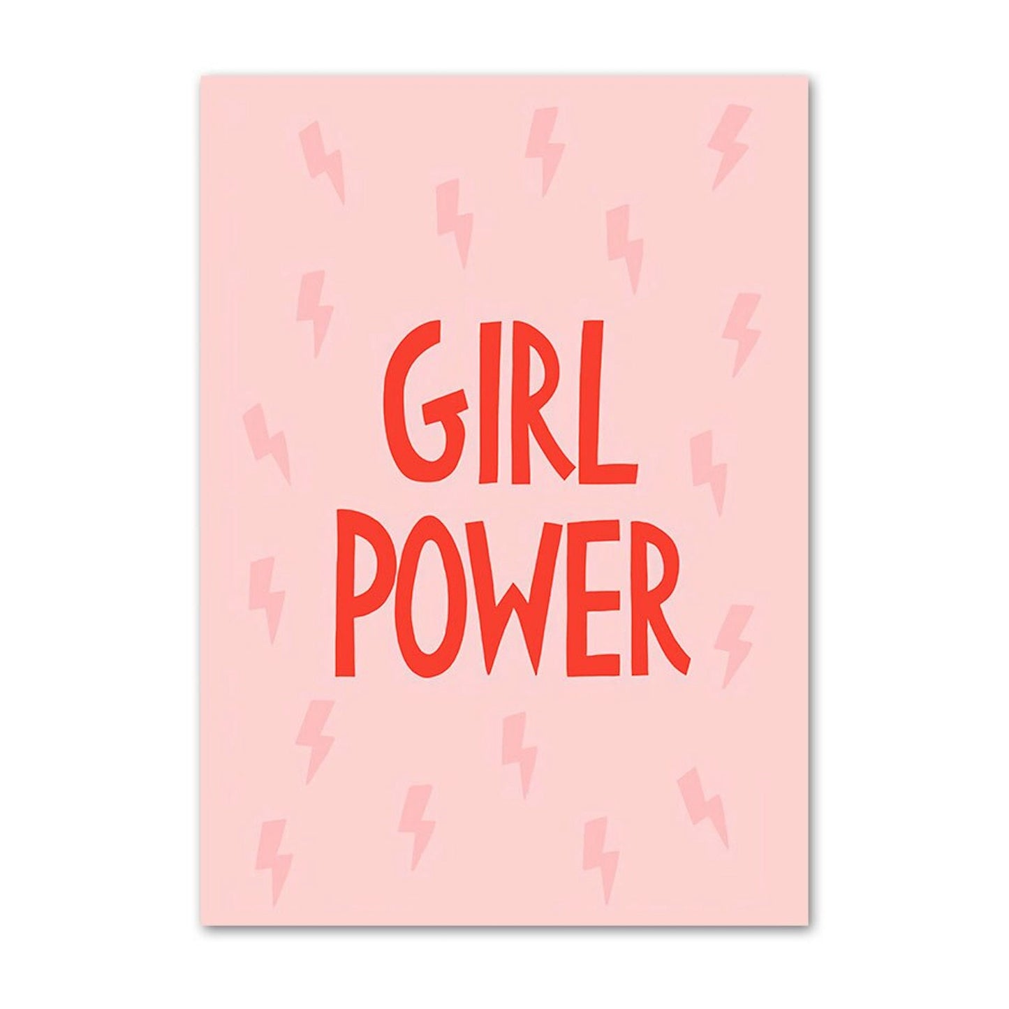 Ansprechendes Poster mit dem Text 'GIRL POWER' auf einem rosa Hintergrund mit Blitzen von justgoodmood - Mädchen Power und Liebe als Deko Print ohne Rahmen.