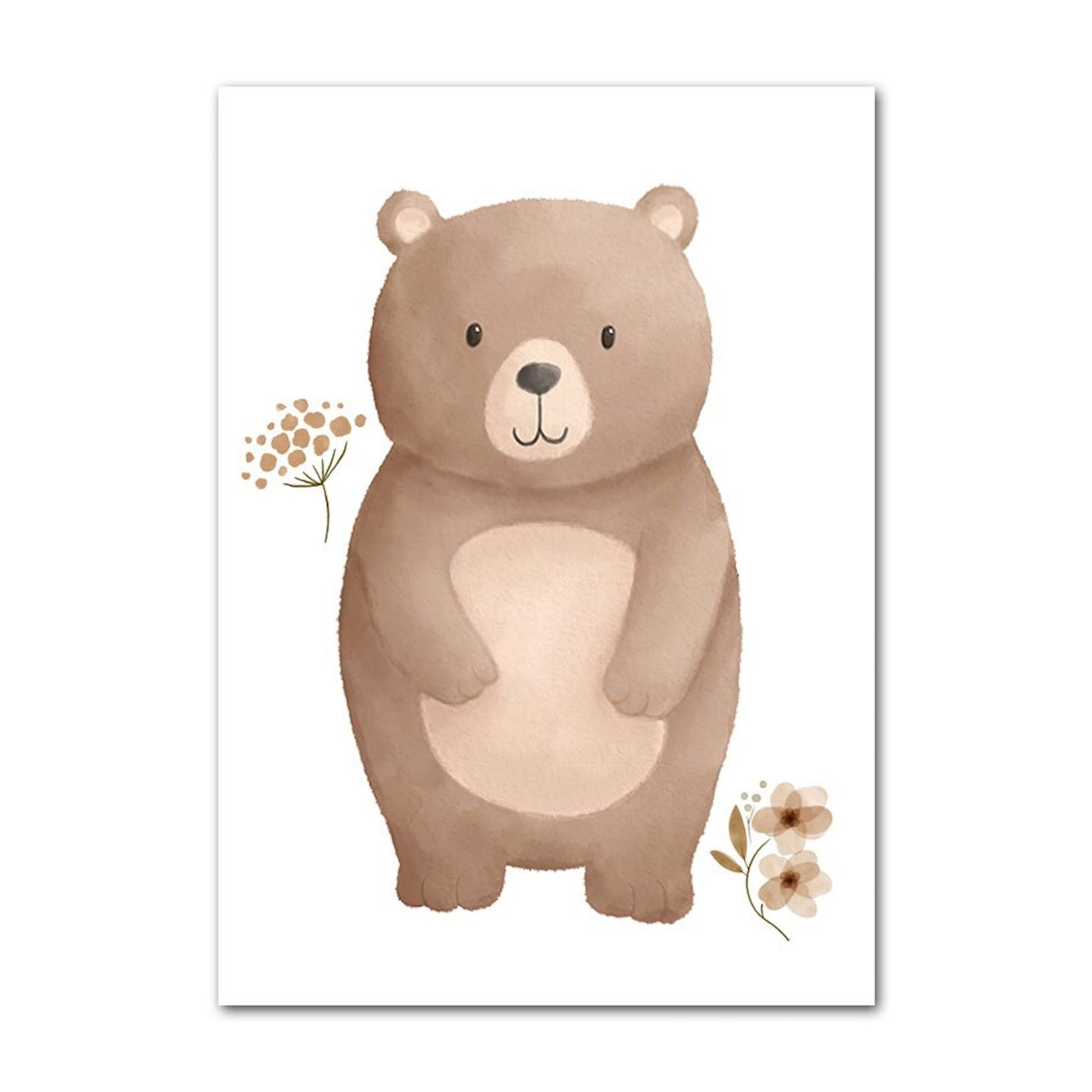 Hübsches Bären-Poster von JustGoodMood, zur Kinder Tier Kollektion gehörend: Schmetterling, Fuchs, Eule, Hase, Reh und Bär, fantastisch für die Wandgestaltung.