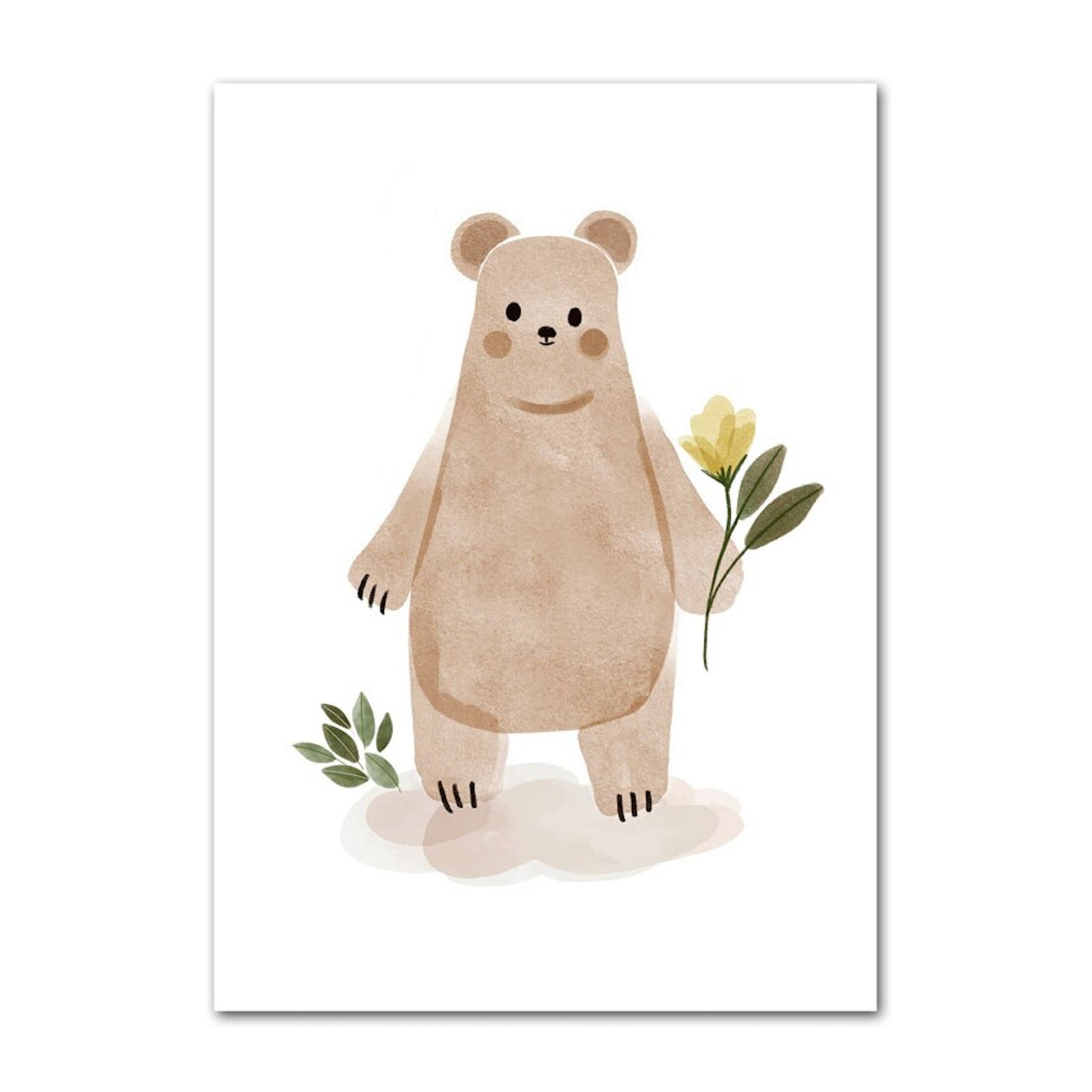 Niedlicher Bär mit einer Blume im Boho Design. Poster Kinder süße Tiere von justgoodmood.