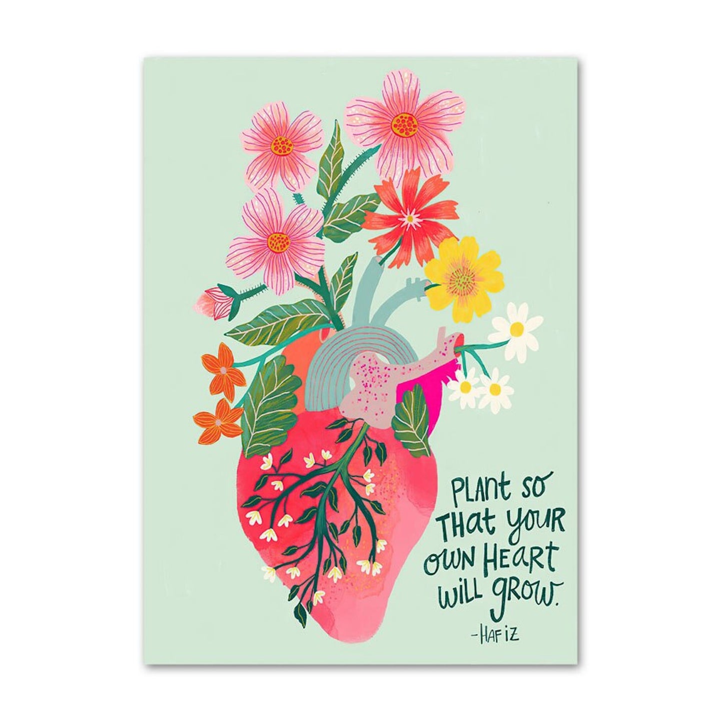 Buntes Poster von JustGoodMood mit Blumen und Herz, ideal für das Kinderzimmer. Poster Kinderzimmer Bilder Bunt und Fröhlich Schmetterlinge Sonne Taube Blumenkranz als Deko Print ohne Rahmen.