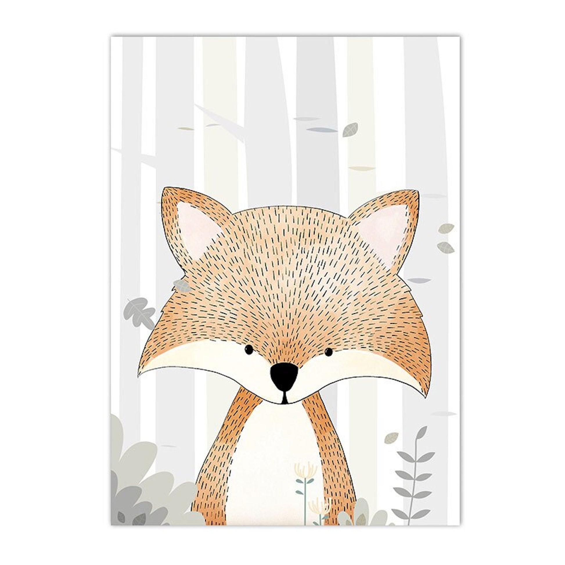 Charmantes Poster eines Fuchses im skandinavischen Stil, geeignet für die Dekoration von Kinderzimmern, designt von justgoodmood.