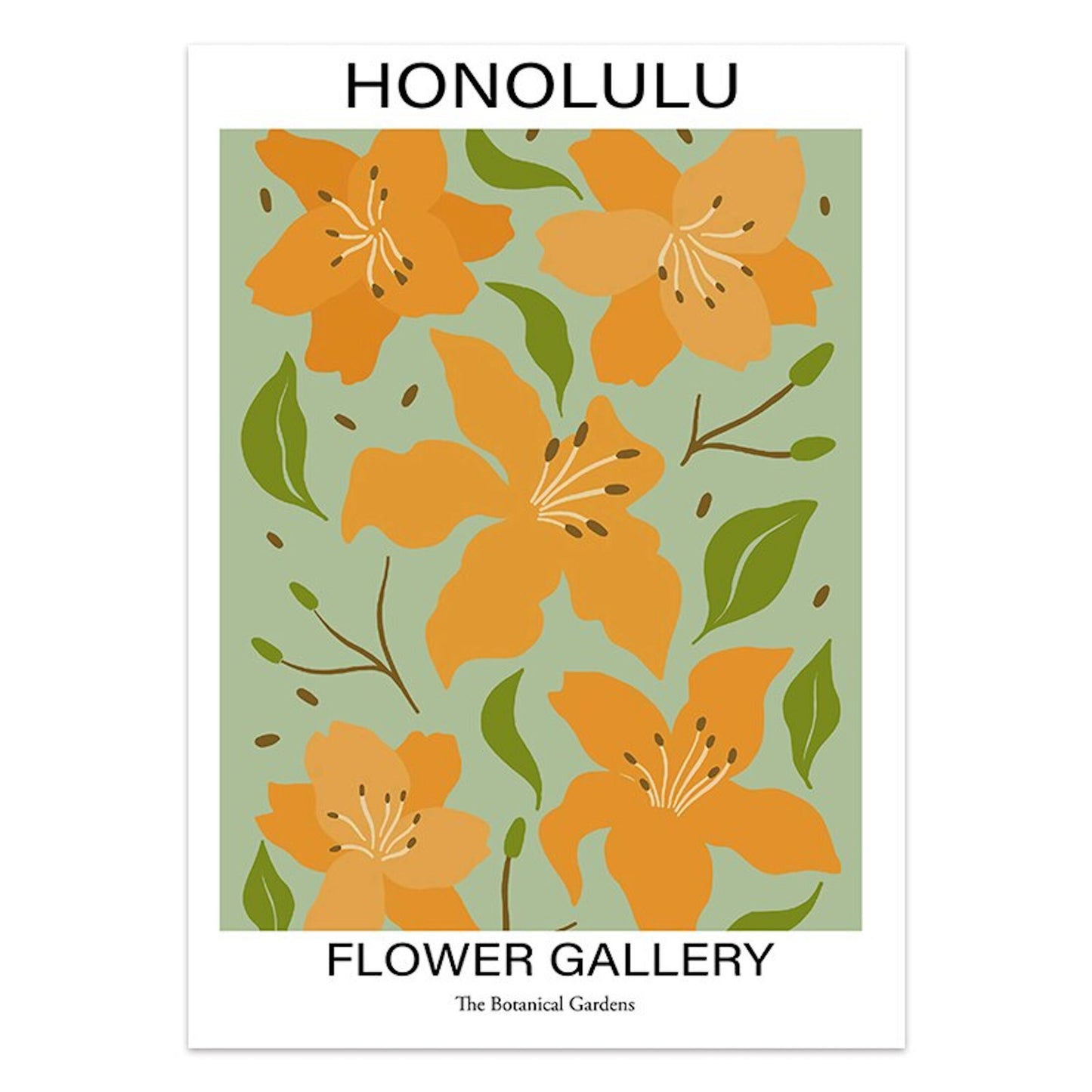 Wunderschönes Poster von Honolulu, das die lebhaften Farben der Blumen einfängt, präsentiert in der Kollektion "Blumen Markt San Francisco Mailand London" von justgoodmood. Perfekt zur Verschönerung jedes Raumes.