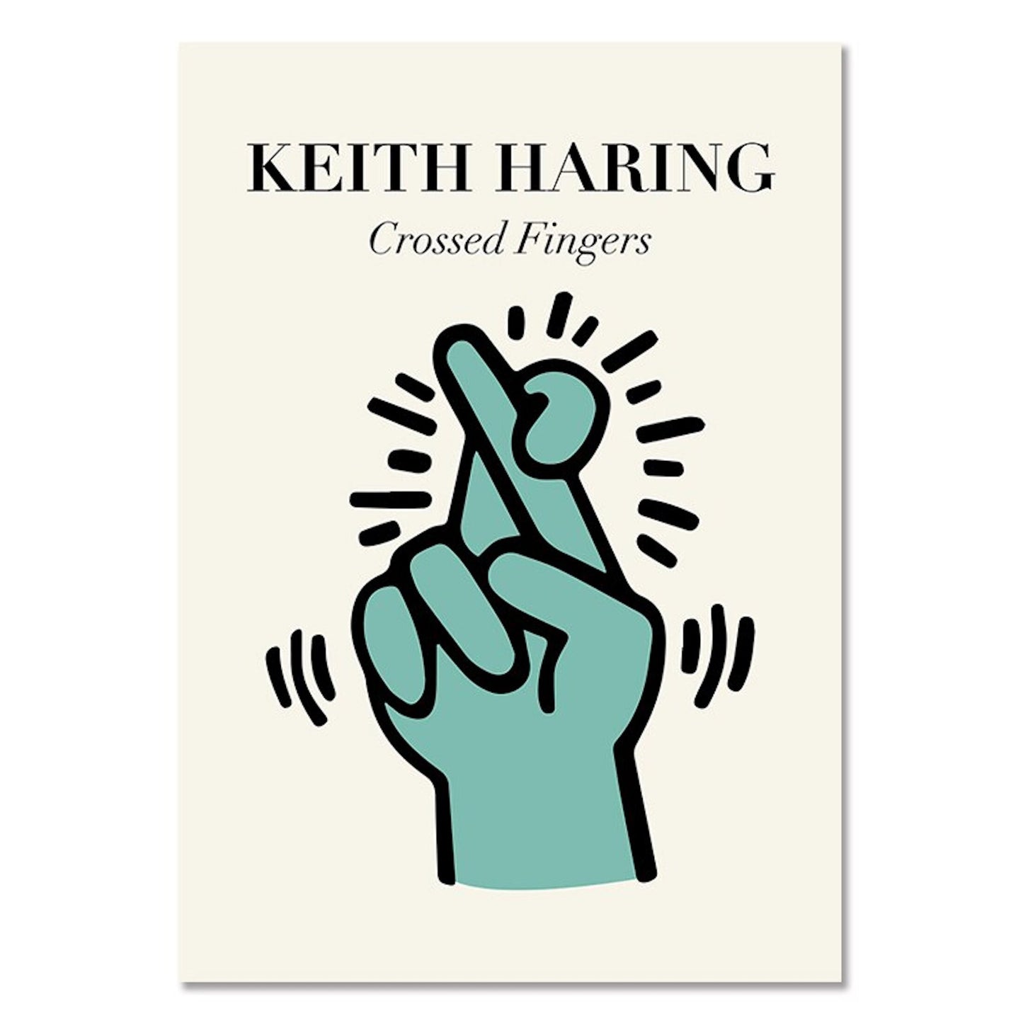 Keith Haring Poster mit dem Titel "Crossed Fingers" von justgoodmood, kreative Wandgestaltung für Ihr Zuhause