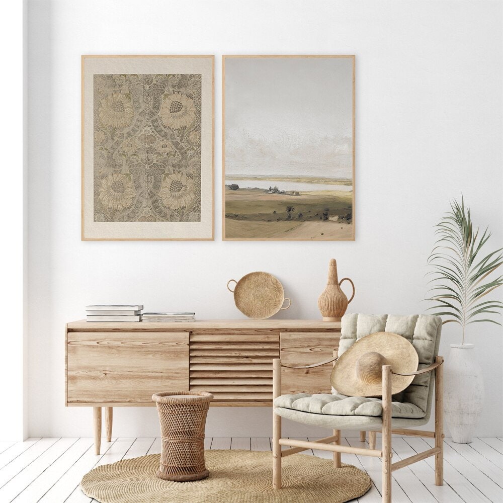 Elegante Einrichtung mit Vintage Botanisches Grün Poster in natürlichem Holzrahmen, perfekt für das Wohnambiente von justgoodmood.