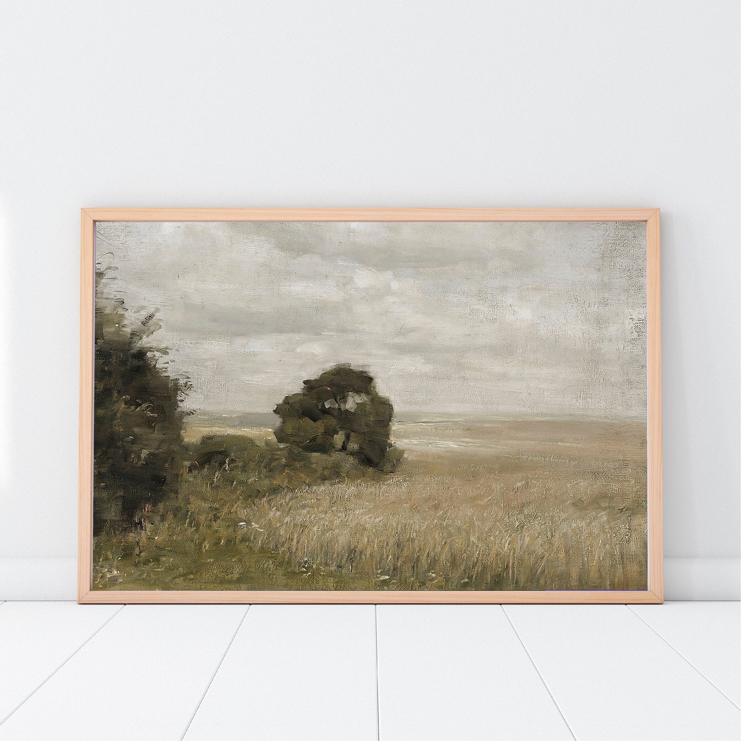 Nahaufnahme eines Vintage Botanisches Grün Posters, das eine frische Frühlingslandschaft zeigt, erhältlich bei justgoodmood.