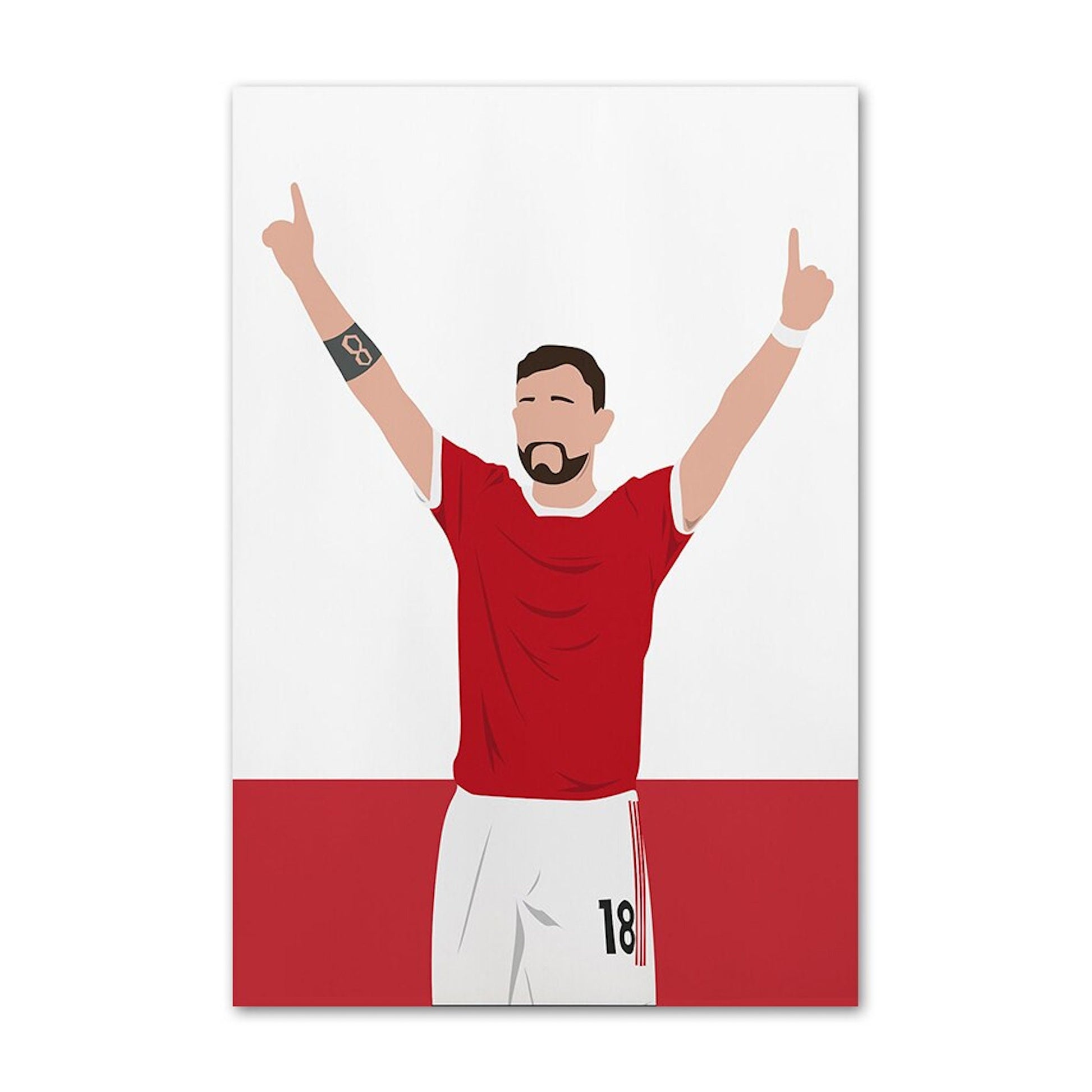 Ein originelles Deko-Poster von justgoodmood, das einen jubelnden Fußballspieler zeigt, der die Nummer 18 trägt. Perfekt für jeden, der sein Zuhause mit sportlichem Flair verschönern möchte!