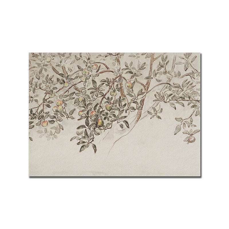 Das Vintage Poster von justgoodmood zeigt einen zarten Zweig mit reifen Früchten und Blattwerk, ideal für eine frische und grüne Wandgestaltung in jedem Raum.