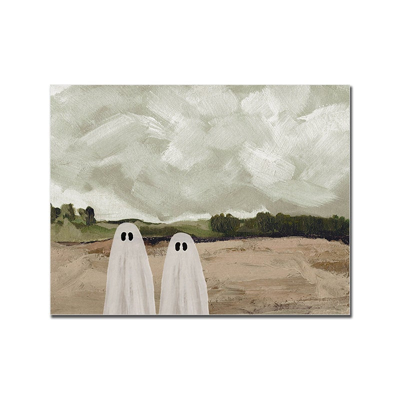 Nostalgisches Vintage Poster von justgoodmood mit Geistern in einer Landschaft, ideal als Deko Print ohne Rahmen.