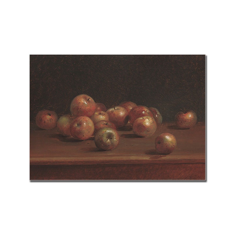 Vintage Küchenposter von justgoodmood, das eine kreative Anordnung von Äpfeln zeigt, ideal für einen frischen und rustikalen Look in Ihrer Küche.