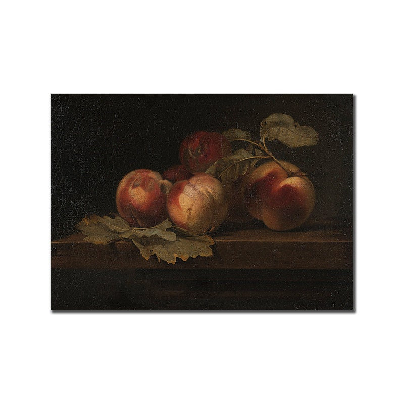 Vintage Küchenposter von justgoodmood, das eine rustikale Komposition mit Äpfeln und Blättern zeigt, ideal für eine gemütliche Atmosphäre in Ihrer Küchen Dekoration.