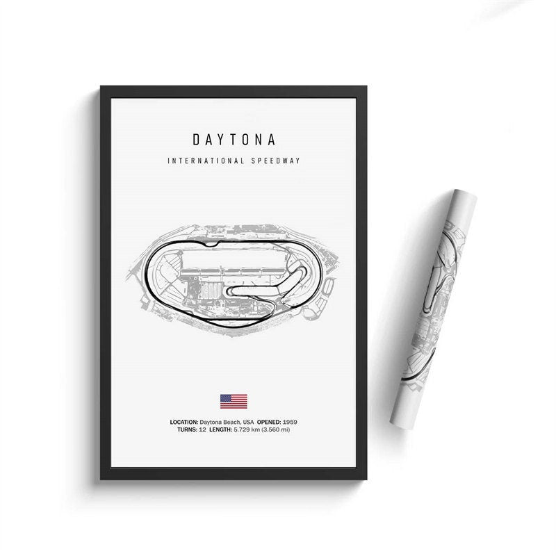 Formel 1 Poster Kalenders für 2024 mit dem Daytona International Speedway. Hochwertiger Deko Print ohne Rahmen von justgoodmood.