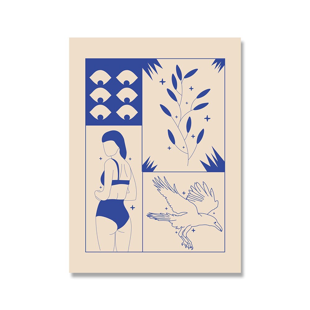 Charmantes Poster "Vintage Amour Wahrsagerin" von justgoodmood, bietet ein fröhliches Design mit einer Figur und Naturmotiven, ideal für jede Wanddekoration.