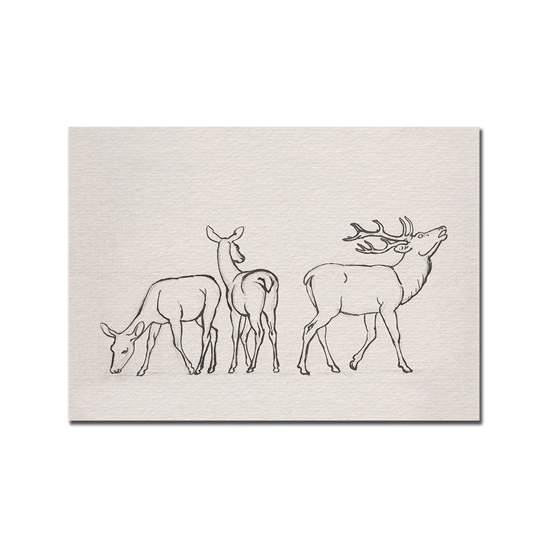Justgoodmood zeigt ein charmantes Vintage Poster mit gezeichneten Rehen, ideal zur Verschönerung Ihrer Wandkunst.