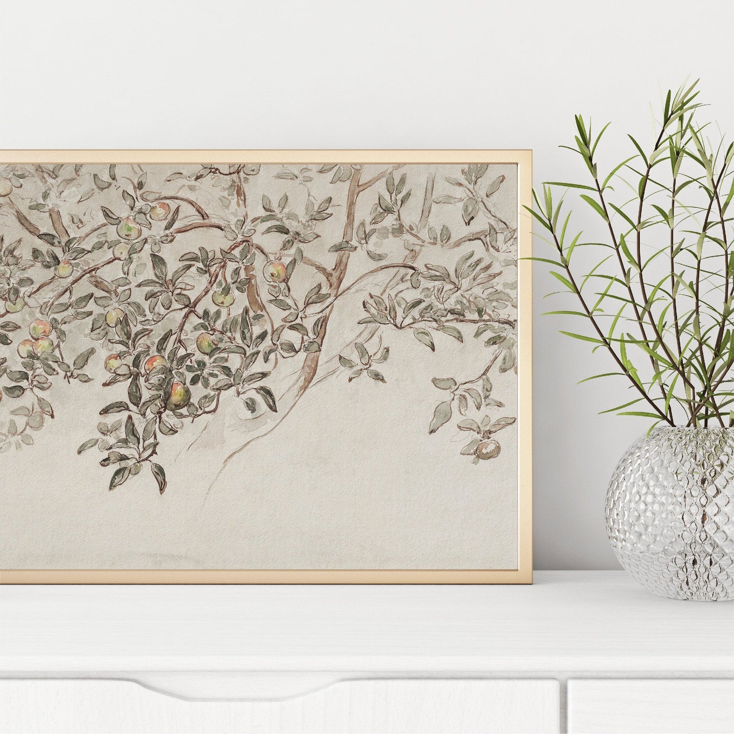 Detailaufnahme eines Blumenmotives aus einem Vintage Botanisches Grün Poster, eine charmante Dekoration von justgoodmood.