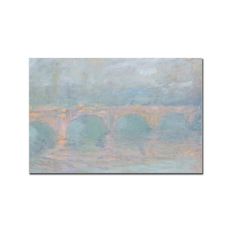 Stimmungsvolles Vintage Poster mit einem zarten Morgenblick auf eine Brücke, das eine ruhige Atmosphäre schafft – perfekt für Ihr Zuhause von justgoodmood.