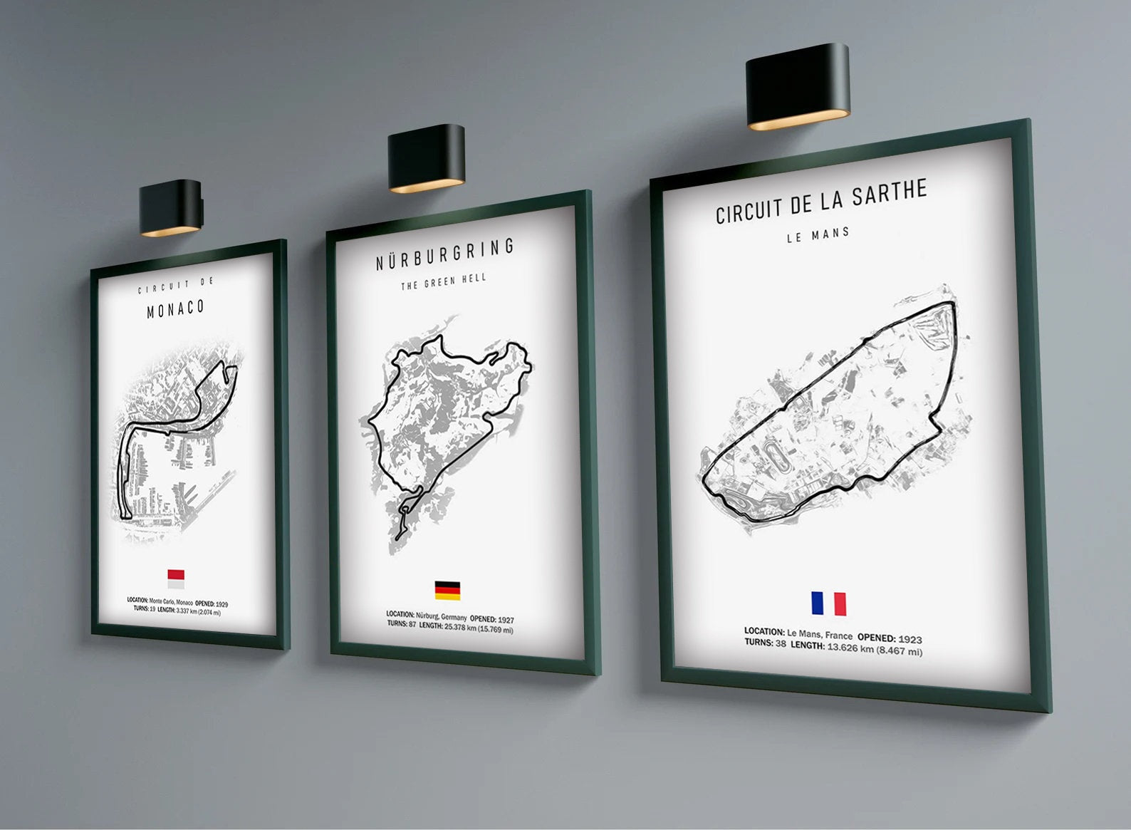 Stylisches Kunstwerk von justgoodmood: Poster Formel 1 Kalender 2025 zeigt den Circuit de Monaco mit klaren Linien und Details, ideal für Motorsportfans.