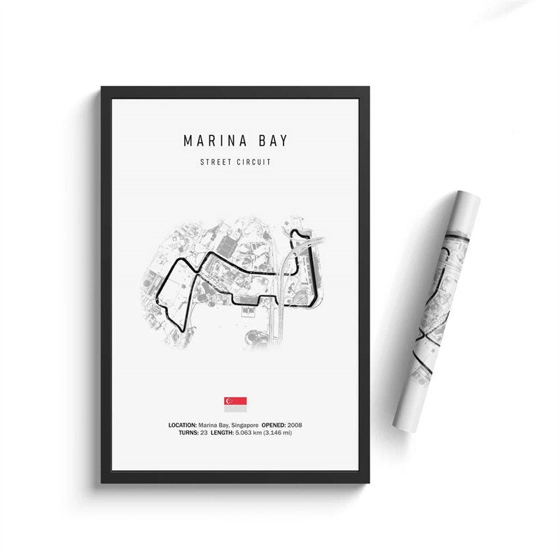 Formel 1 Poster Kalenders für 2024 mit dem Marina Bay Street Circuit. Hochwertiger Deko Print ohne Rahmen von justgoodmood.