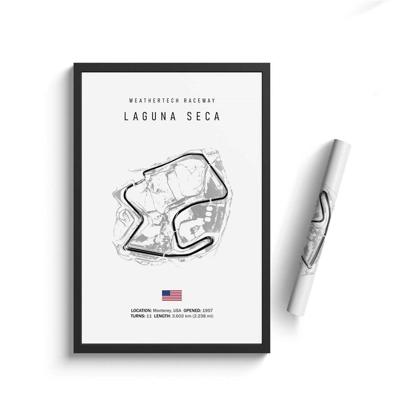 Laguna Seca Rennstrecke Poster von justgoodmood – Einzigartiger Formel 1 Kalender 2024 mit der berühmten Strecke in Kalifornien.
