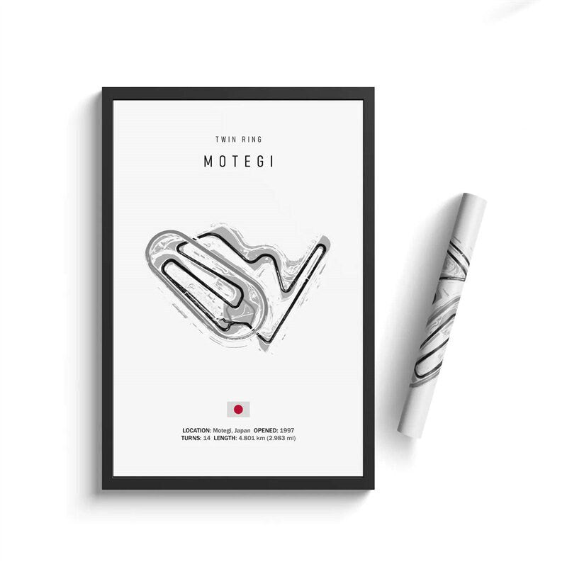 Stylisches Poster Twin Ring Motegi von justgoodmood, das die Rennstrecke in Japan zeigt, ideal für F1-Fans.