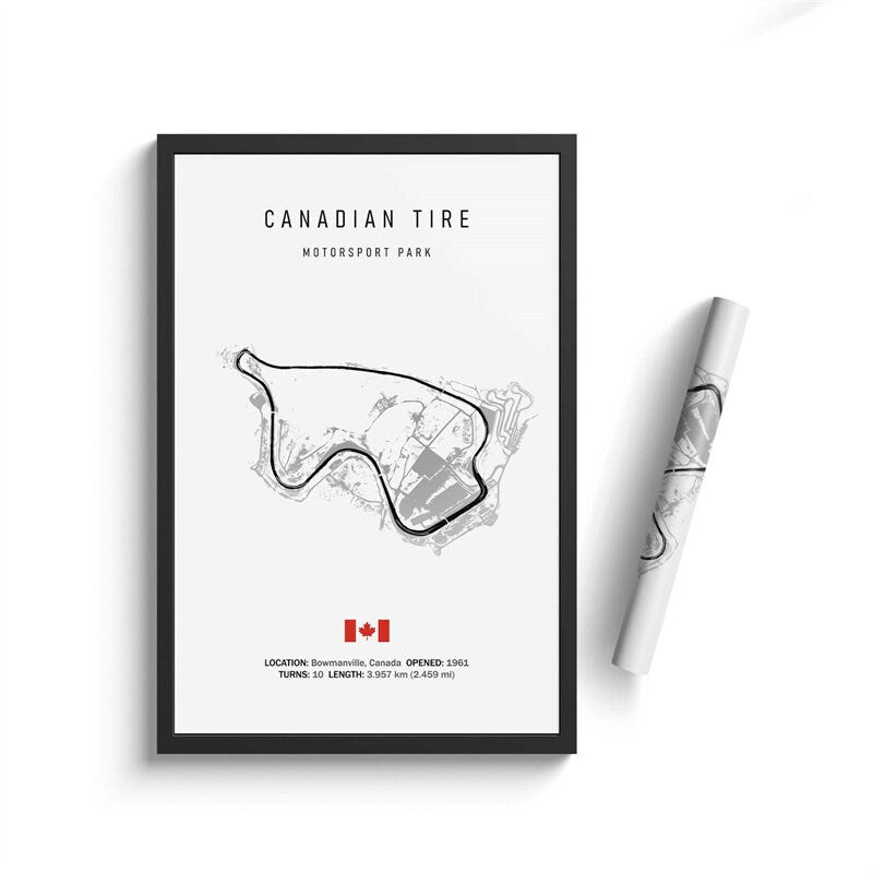 Einzigartiges Poster Canadian Tire Motorsport Park von justgoodmood, welches die Rennstrecke in Kanada darstellt, ideal für Motorsportliebhaber.