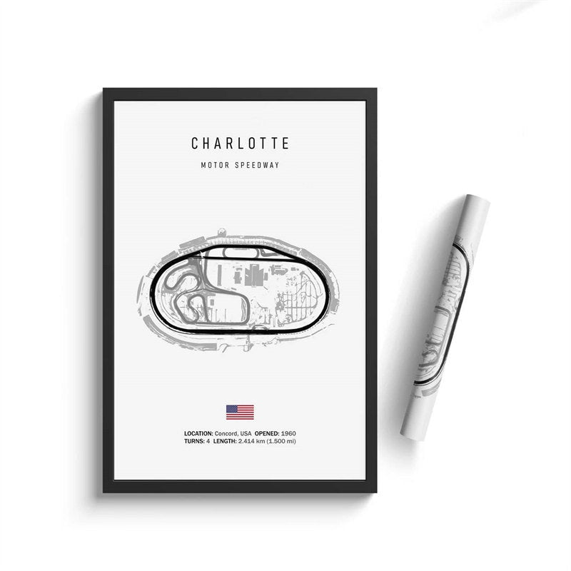 Schönes Poster Charlotte Motor Speedway von justgoodmood, zeigt die beliebte Rennstrecke in den USA, perfekt als Wanddekoration.