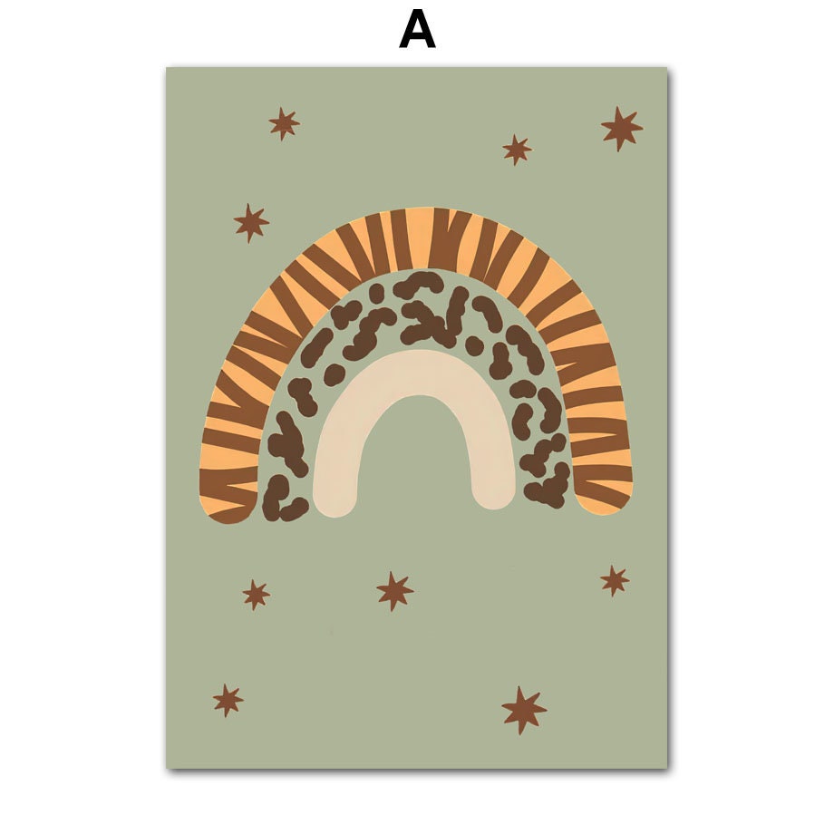 Farbenfrohes Kunstwerk mit einem Regenbogen und Tiermotiven – Poster Safari Hakuna Matata Löwe Regenbogen von justgoodmood.