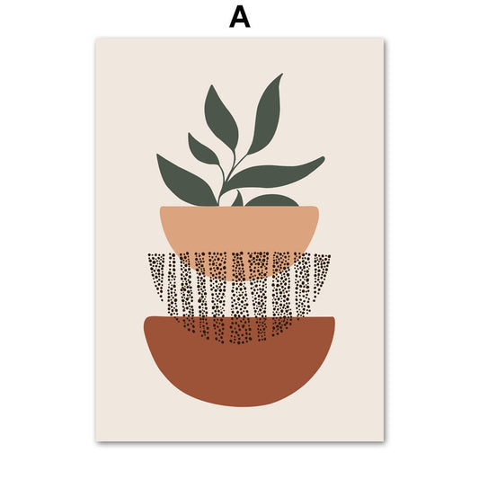 Elegantes Poster mit stilvollen Blumentöpfen und Pflanzen, ideal für ein modernes Wohnzimmer. Boho-Deko von justgoodmood.