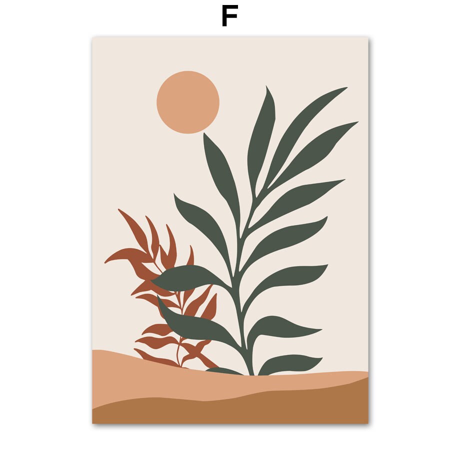 Ästhetisches Poster Boho Grüne Blätter I Geometrische Formen mit eleganten Pflanzenmustern und Sonnenmotiv, perfektes Deko-Highlight von justgoodmood.