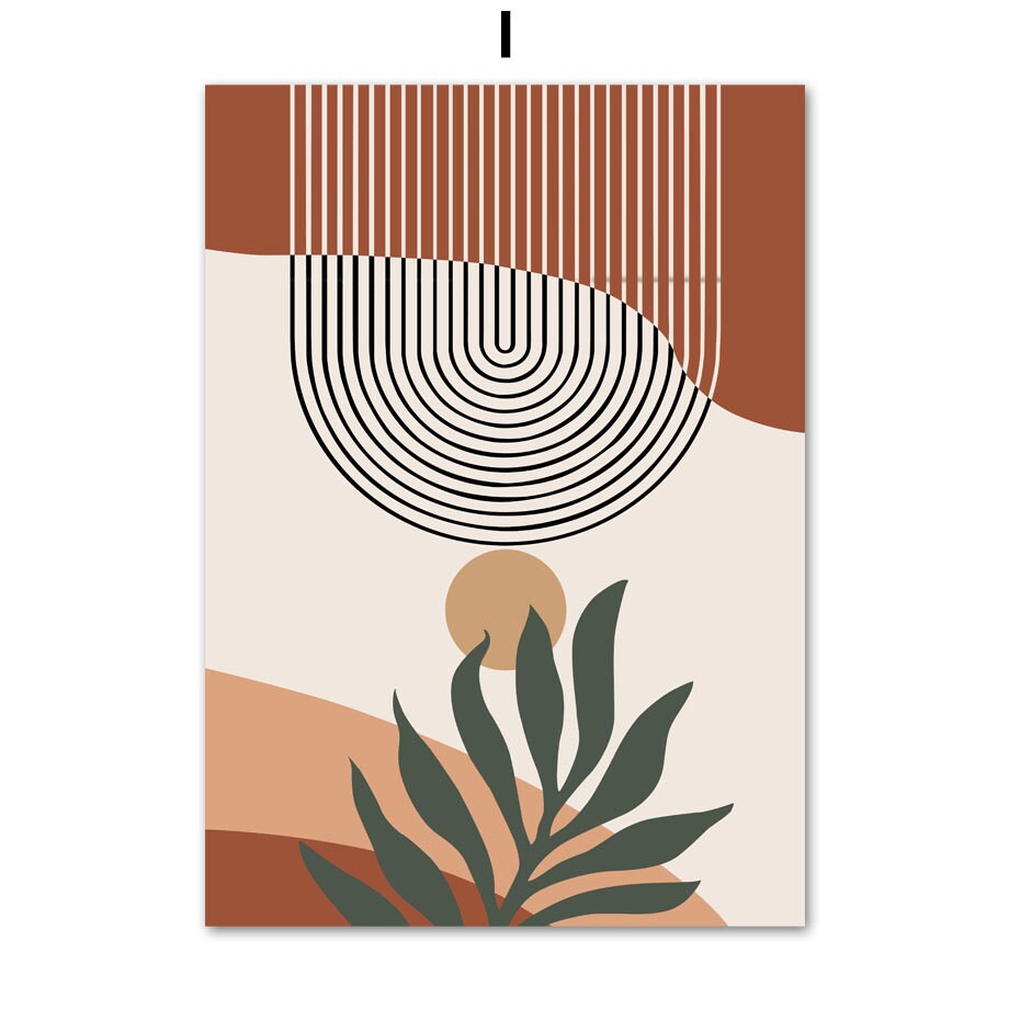 Faszinierendes Poster Boho Grüne Blätter I Geometrische Formen, das geometrische Linien mit botanischen Motiven harmonisch verbindet, hergestellt von justgoodmood.
