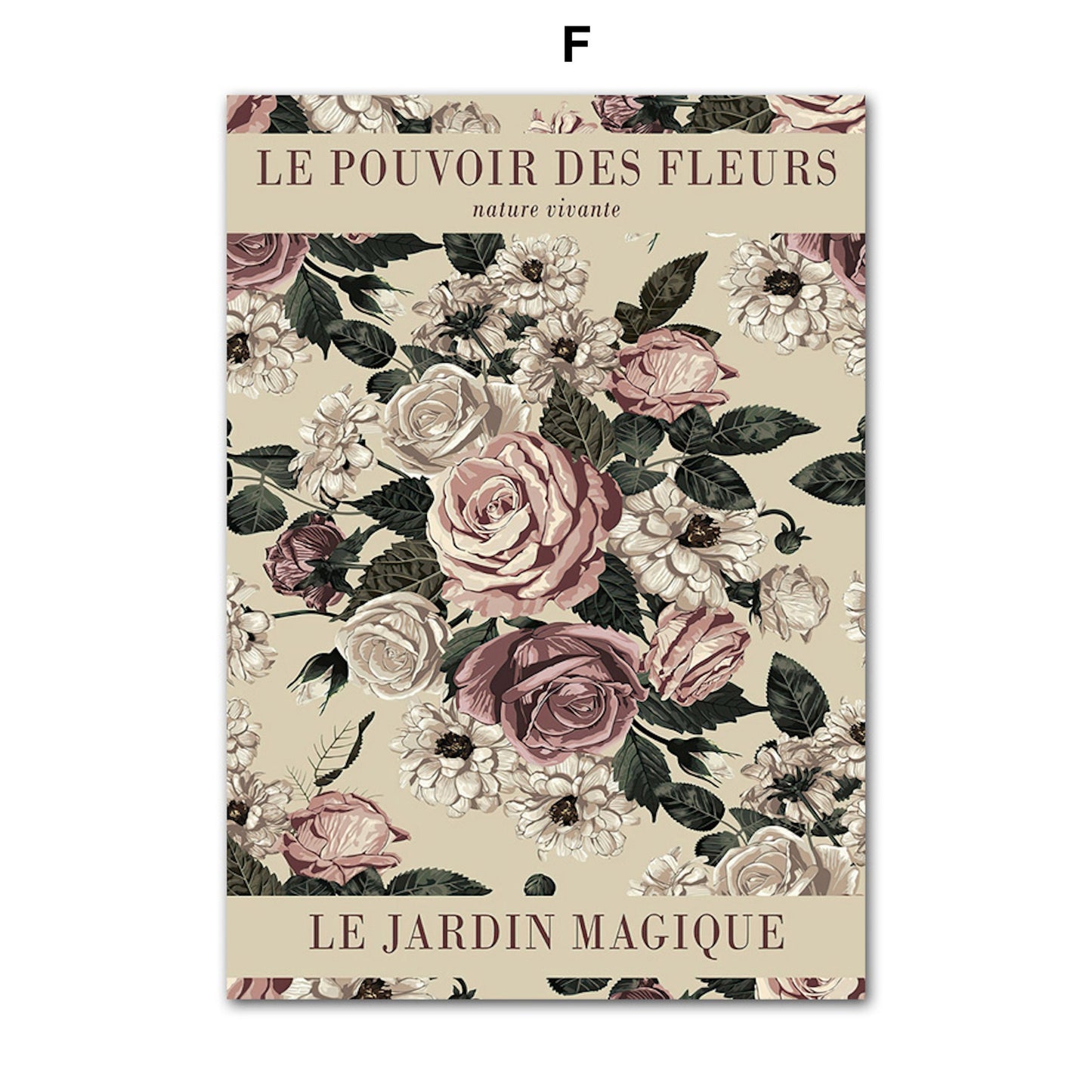 Poster Abstrakt Blumenmarkt I Skandinavisch Design I Vintage Stil als Deko Print ohne Rahmen von justgoodmood, zeigt eine romantische Anordnung von Rosen und anderen Blumen auf nostalgischem Hintergrund.