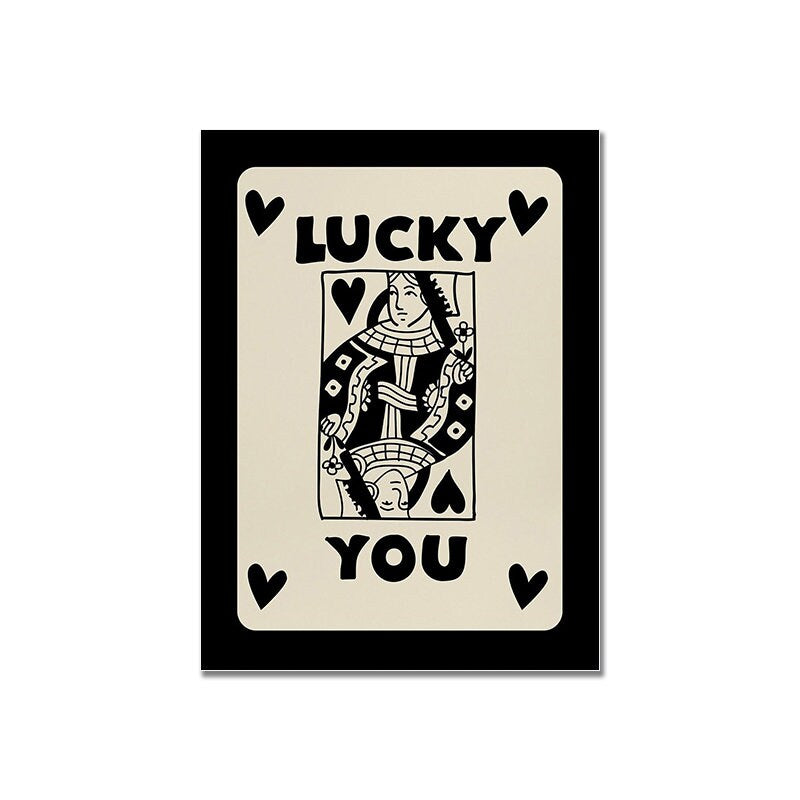 Retro-inspiriertes Poster der Dame Karte mit 'Lucky You' Schriftzug, ideal als Geschenk von justgoodmood, Poster Poker Ass Karte I Dame Karte I Glücks Karte.