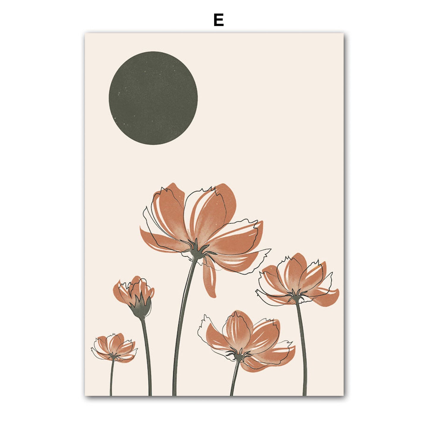 Charmante Illustration von Blumen mit einem Kreis, eine wunderbare Deko-Idee für jedes Zimmer, von justgoodmood, Poster Boho Abtrakt Boho I Berge Sonne.