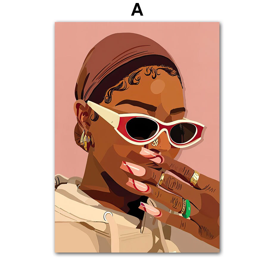 Poster Hip Hop Schmuck Mode | Schwarz Mädchen I Bilder Wohnzimmer | Wandbilder Schlafzimmer | Deko Print ohne Rahmen | Bilder Set Kunstdruck