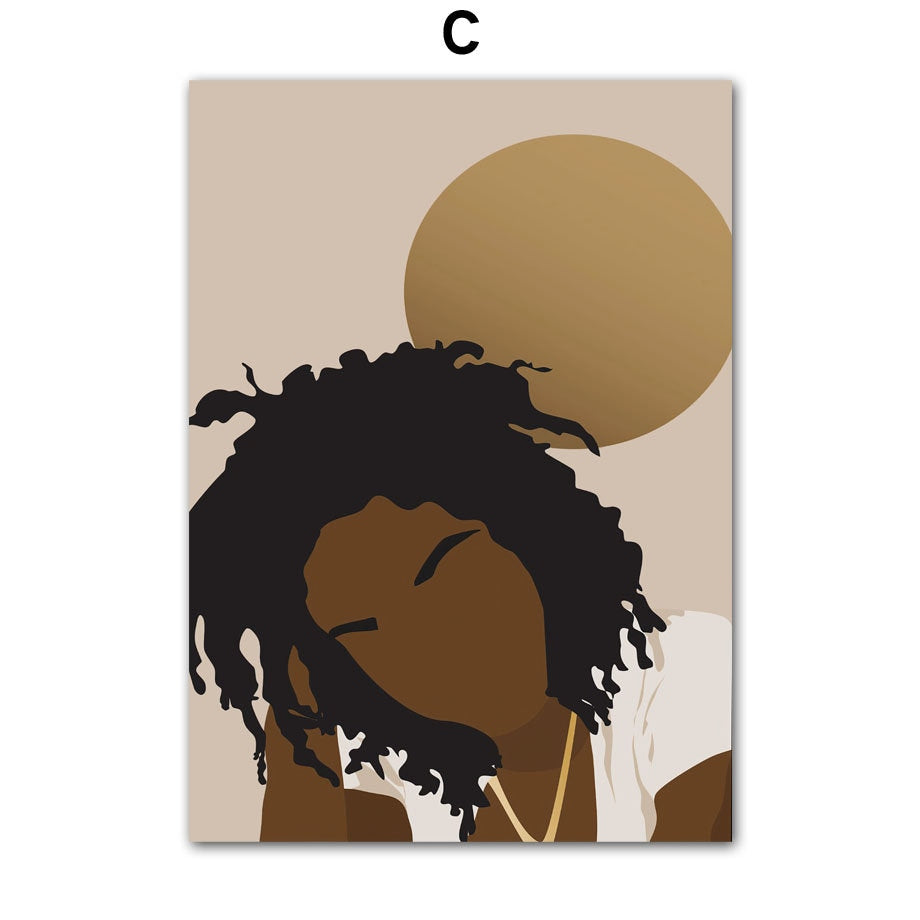 Stilvolles Poster 'Hip Hop Schmuck Mode' von justgoodmood mit einer nachdenklichen Frau und einem goldenen Hintergrund, ideal für ein modernes und urbanes Wohnambiente.