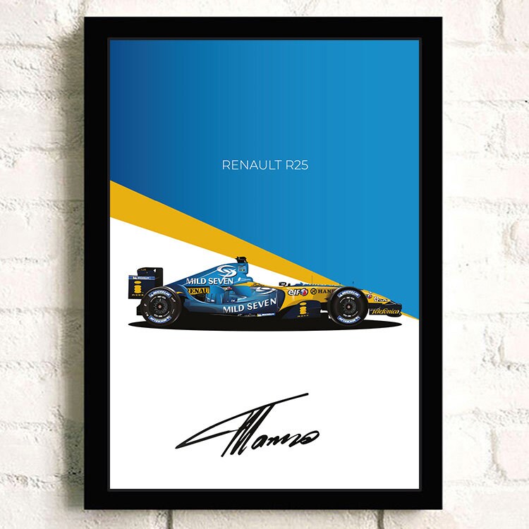 Buntes Renault R25 Formel 1 Rennwagen Poster in stilvollem Design, ideal als Deko Print ohne Rahmen von justgoodmood.