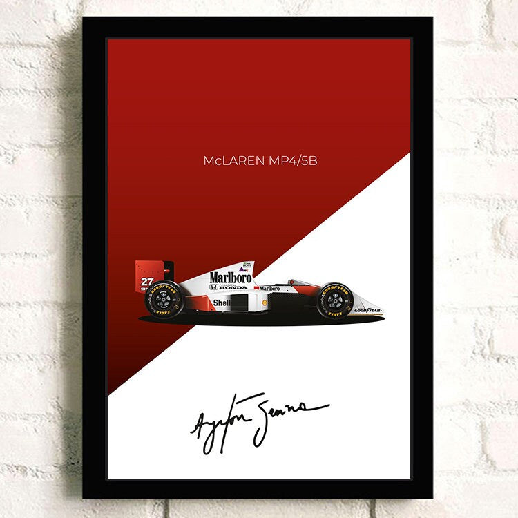 McLaren MP4/5B Formel 1 Rennwagen Poster von justgoodmood, stilvolles Deko Print für Fans von Rennsport und Geschwindigkeit.