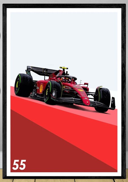 Stylisches Poster eines roten Formel 1 Rennwagens, das dynamische Rennsportatmosphäre verkörpert. Ideal für das Motorsport-Fan-Zimmer. Formel 1 Rennwagen Grand Prix Rennfahrer Deko Print ohne Rahmen von justgoodmood.