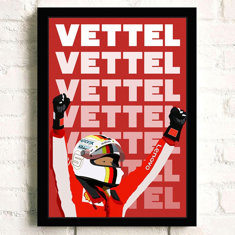 Dynamisches Poster von Sebastian Vettel, dem Formel 1 Champion, stilvoller Deko Print ohne Rahmen von justgoodmood.