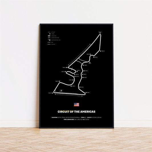 Künstlerisches Poster von Formel 1 Rennstrecken, Circuit of the Americas, von justgoodmood, perfekt für eine sportliche Wanddekoration!