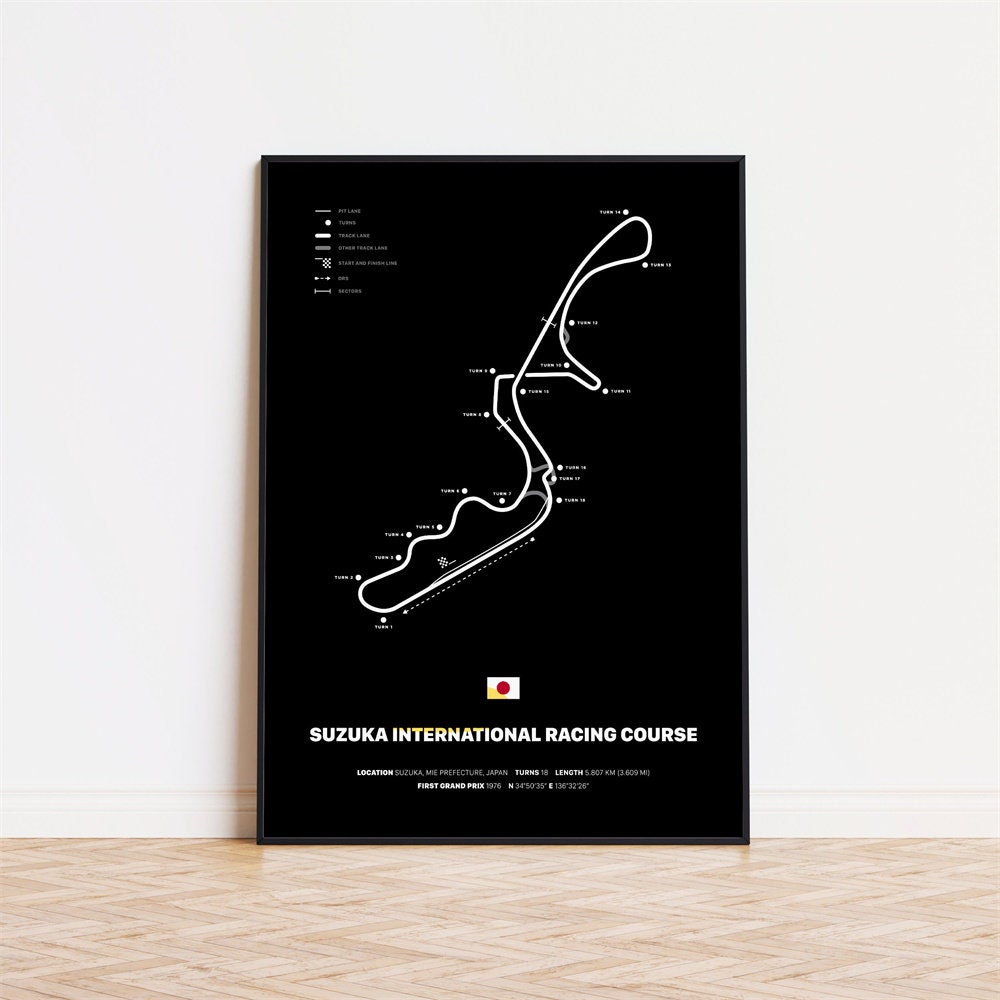 Elegantes Poster von Formel 1 Rennstrecken, Suzuka International Racing Course, vom Anbieter justgoodmood, bringt die Rennatmosphäre in jeden Raum!
