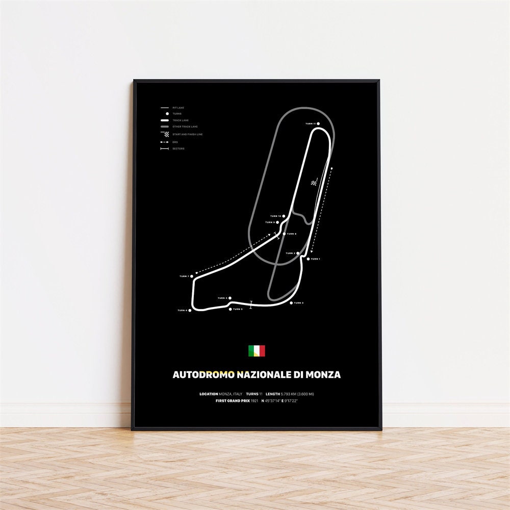 Stylisches Poster von Formel 1 Rennstrecken: Autodromo Nazionale di Monza. Ein Must-Have für jeden Formel 1 Enthusiasten von justgoodmood.