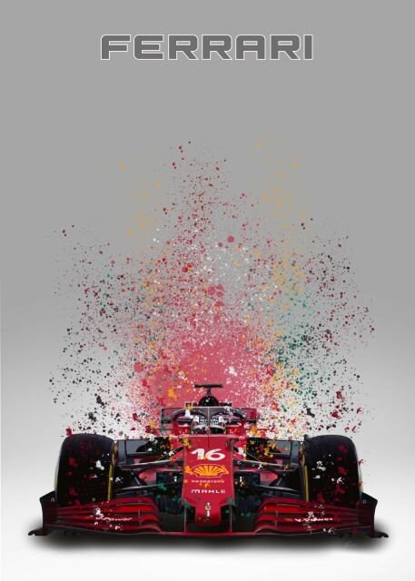 Lebhaftes Aquarell Poster eines Formel 1 Ferrari Rennwagens von justgoodmood - Deko Print ohne Rahmen, ideal für Sportbegeisterte.