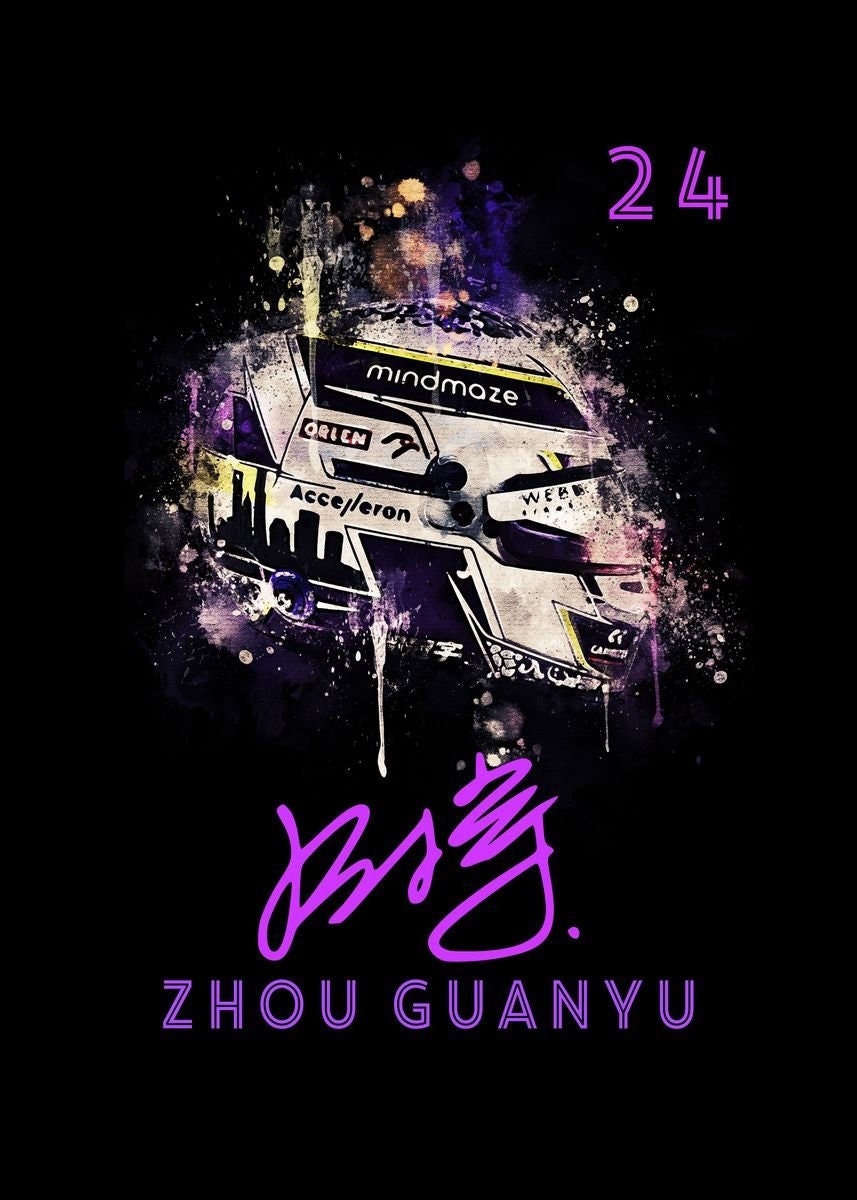 Schönes Aquarell-Poster eines Formel 1 Helms mit der Rennnummer 24, ein Muss für Liebhaber des Motorsports. Verfügbar bei justgoodmood. Poster Formel 1 Helm Aquarell Rennfahrer Name Unterschrift Rennnummer I Deko Print ohne Rahmen.