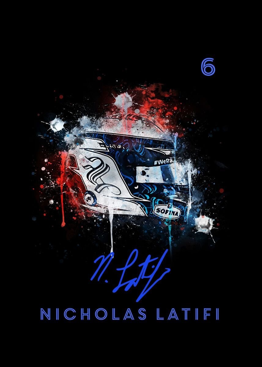 Dynamisches Poster eines Formel 1 Helms im lebendigen Aquarell-Design, großartig für Rennsportfans, erhältlich bei justgoodmood.