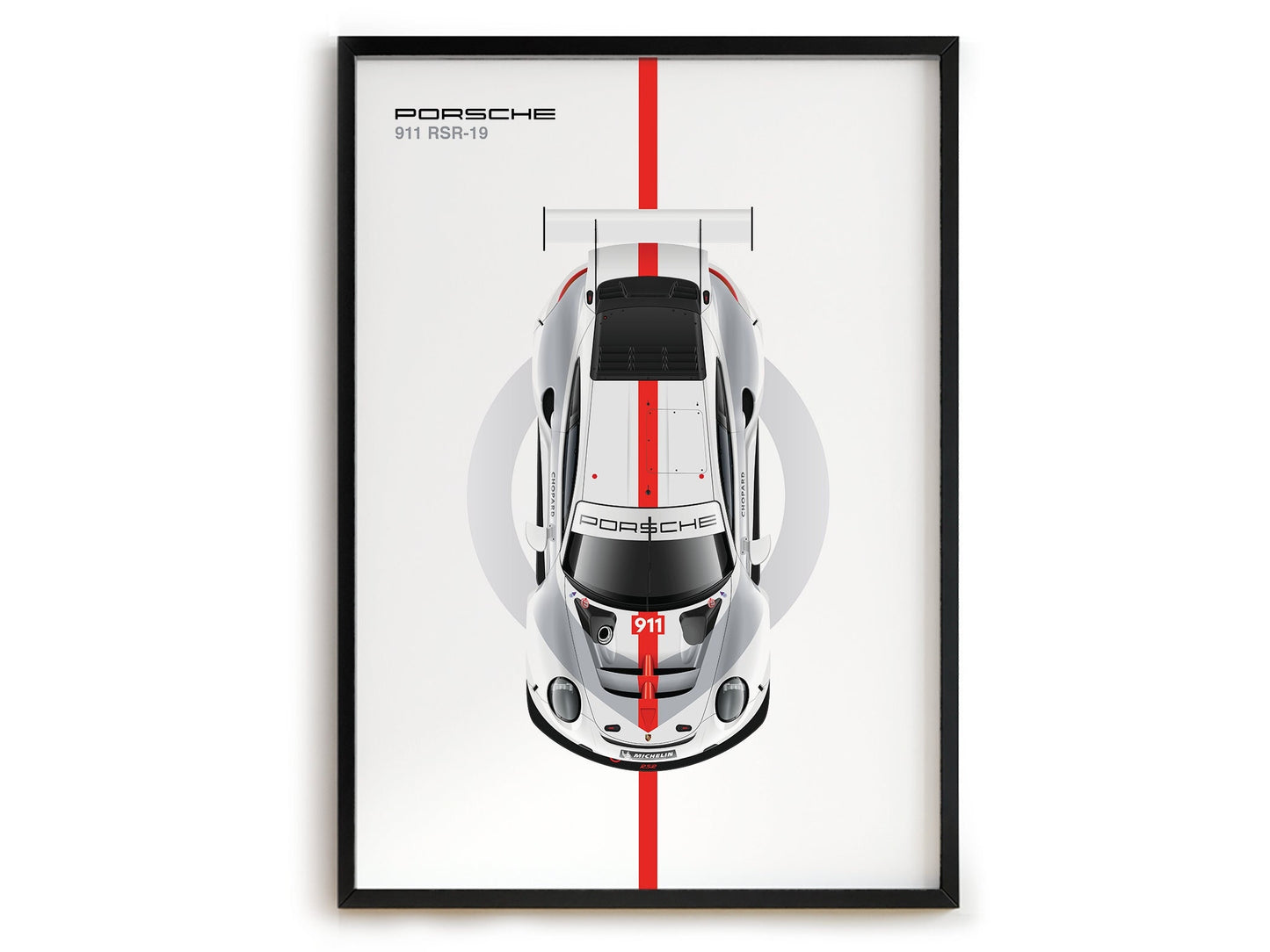 Schickes Poster eines Porsche 911 RSR-19 Rennwagens, ideal für Motorsportfans. Entdecken Sie diesen spannenden Deko Print von justgoodmood!