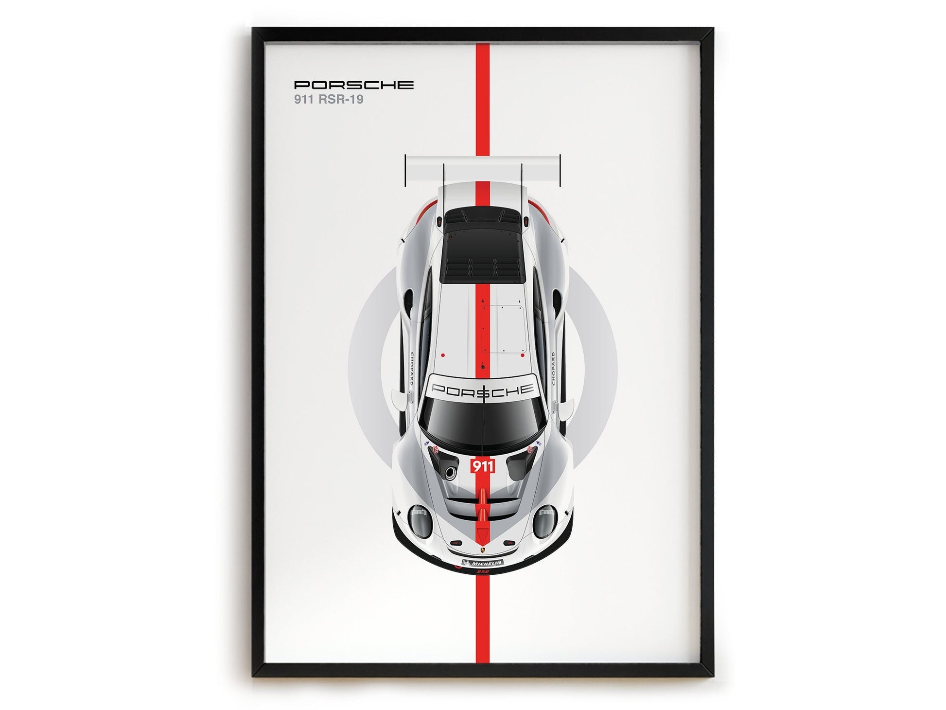Schickes Poster eines Porsche 911 RSR-19 Rennwagens, ideal für Motorsportfans. Entdecken Sie diesen spannenden Deko Print von justgoodmood!