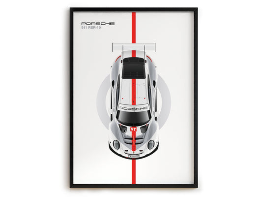 Schickes Poster eines Porsche 911 RSR-19 Rennwagens, ideal für Motorsportfans. Entdecken Sie diesen spannenden Deko Print von justgoodmood!