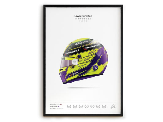 Buntes Poster eines Formel 1 Helms mit Unterschrift, präsentiert von justgoodmood. Ein Must-Have für Motorsportfans, das jeden Raum aufleben lässt!