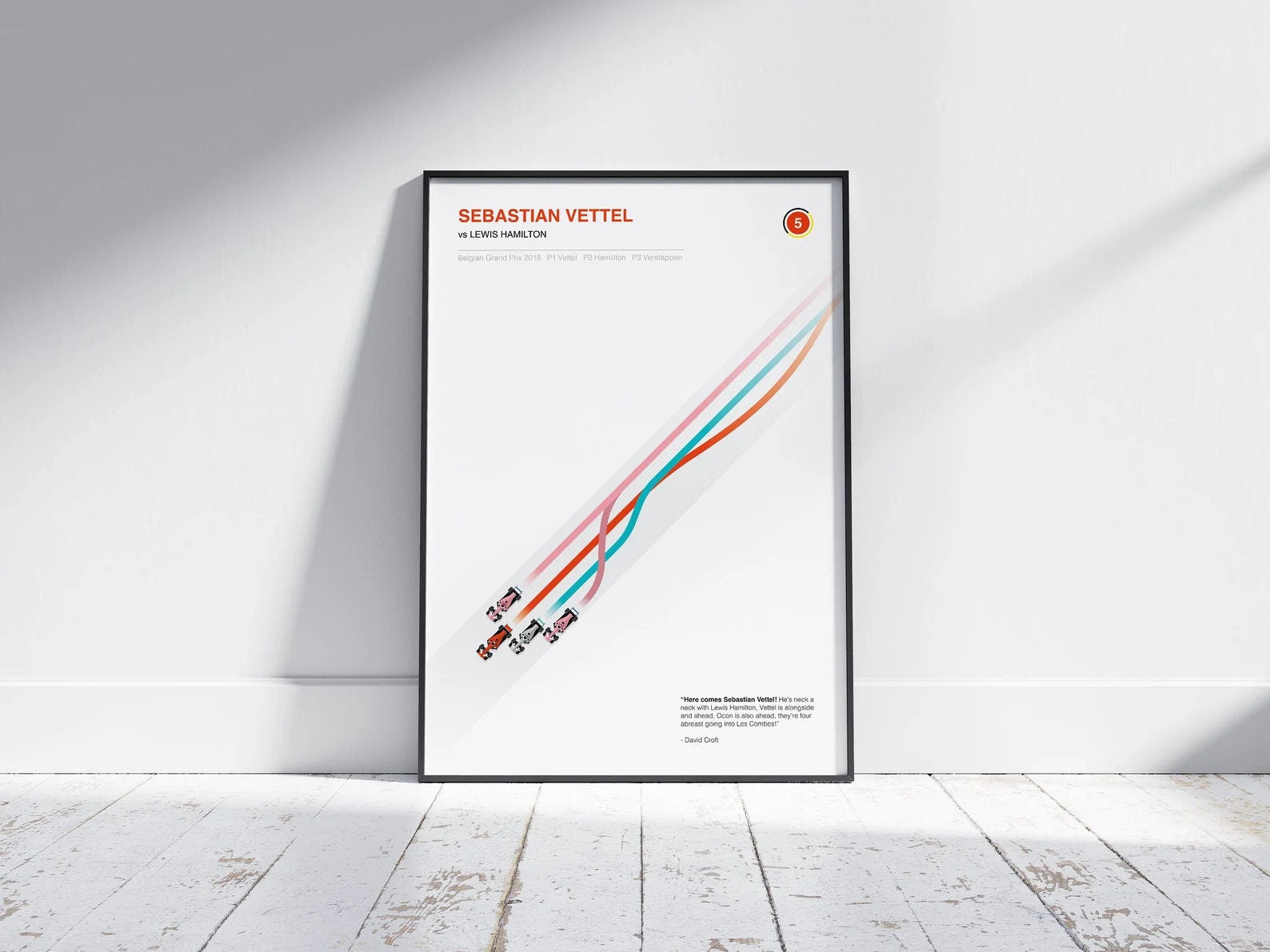 Formel 1 Poster mit Sebastian Vettel und Lewis Hamilton, das spannende Rennen zeigt, perfekt für jede Wand - justgoodmood.